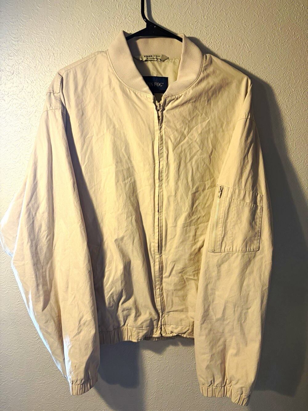 London Fog Men’s L Beige Bomber Jacket Full Zip Stand-Up Collar Solid Short